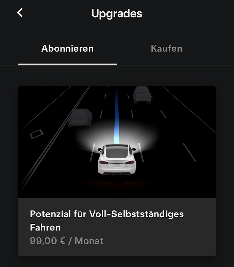 Screenshot Tesla-App Upgrades FSD